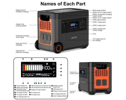 Портативна зарядна станція LanPWR D5-2500 2500W 2160Wh LiFePO4