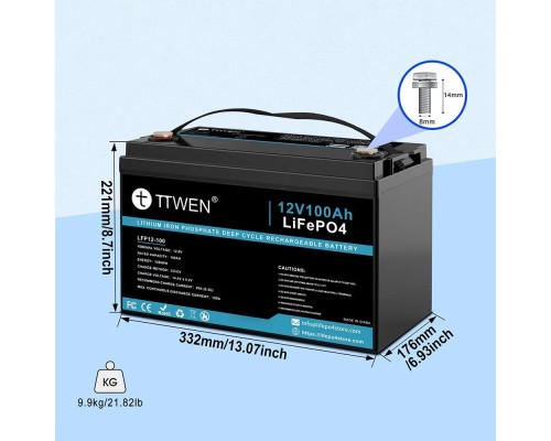 Акумулятор TTWEN 12V 100Аh 1280Wh LiFePO4 + Bluetooth