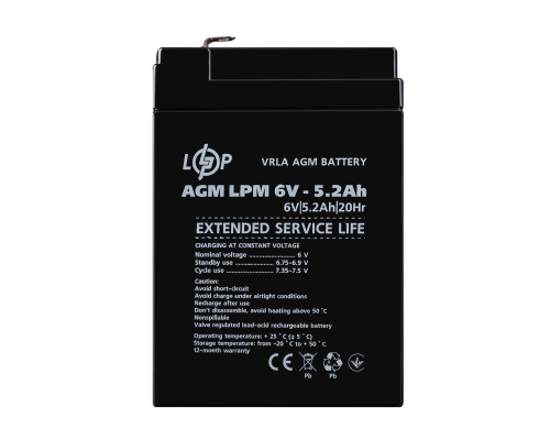 Акумулятор AGM LPM 6V - 5.2 Ah Акумулятор AGM LPM 6V - 5.2 Ah
