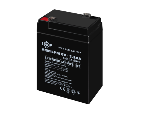 Акумулятор AGM LPM 6V - 5.2 Ah Акумулятор AGM LPM 6V - 5.2 Ah