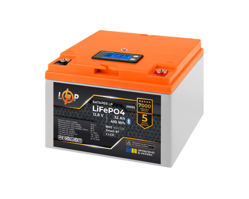 Акумулятор LP LiFePO4 12,8V - 32 Ah (410Wh) (BMS 40А/32A) пластик LCD Smart BT Акумулятор LP LiFePO4 12,8V - 32 Ah (410Wh) (BMS 40А/32A) пластик LCD Smart BT