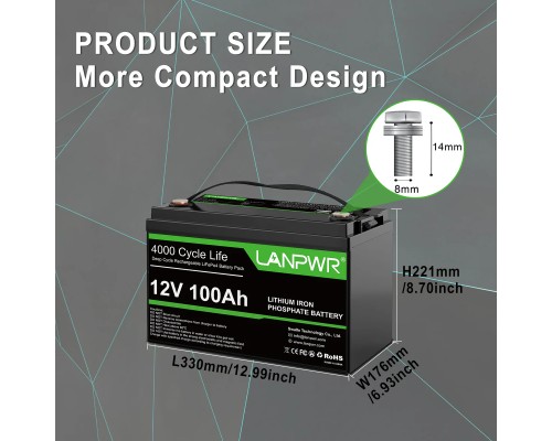 Акумулятор LanPWR 12V 100Аh 1280Wh LiFePO4 + Bluetooth