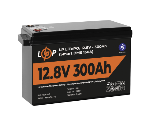Акумулятор LP LiFePO4 12,8V - 300 Ah (3840Wh) (Smart BMS 200А) з BT пластик Акумулятор LP LiFePO4 12,8V - 300 Ah (3840Wh) (Smart BMS 200А) з BT пластик